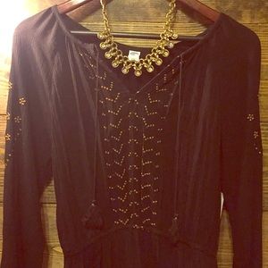 Black maxi dress with gold detailing